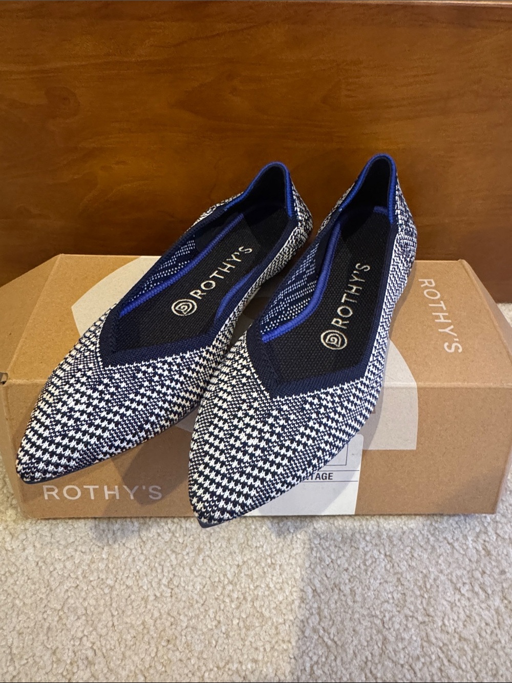 Rothy's Women's Blue & White Pointed Knit Flats